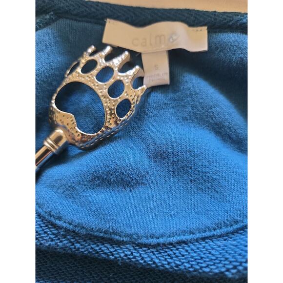 Womens Calme Retro Blue Striped Full-Zip Jacket Pockets CLEAN Size Small - Picture 14 of 14